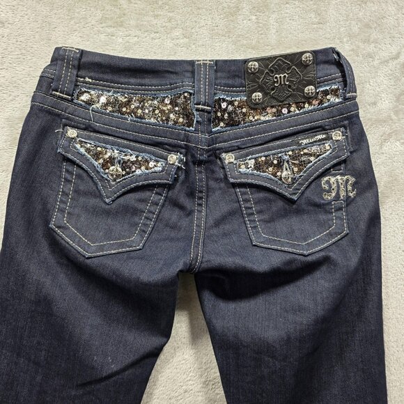 Miss Me Jeans Womens 26 Dark Wash Easy Boot Sequin Pockets Embellished JE5731EZR - Picture 3 of 11